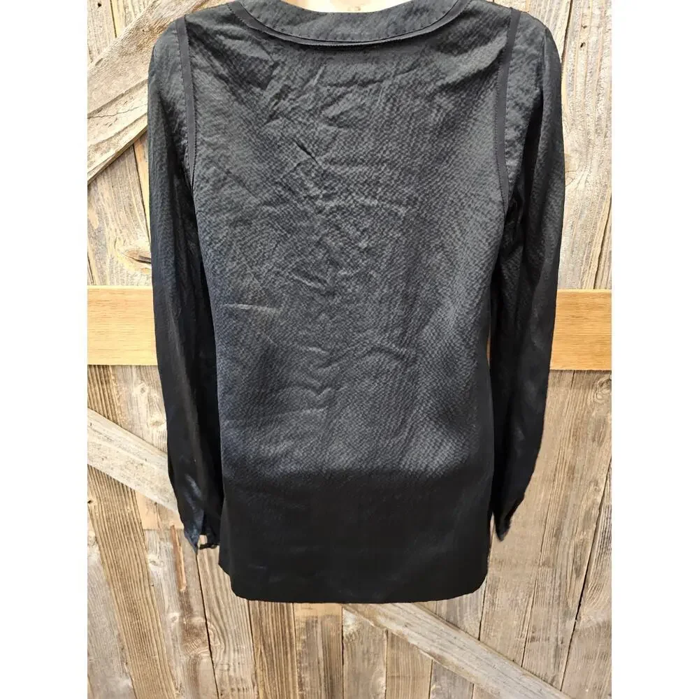 Tory Burch Black Satin Gothic Raglan Peasant Top Small